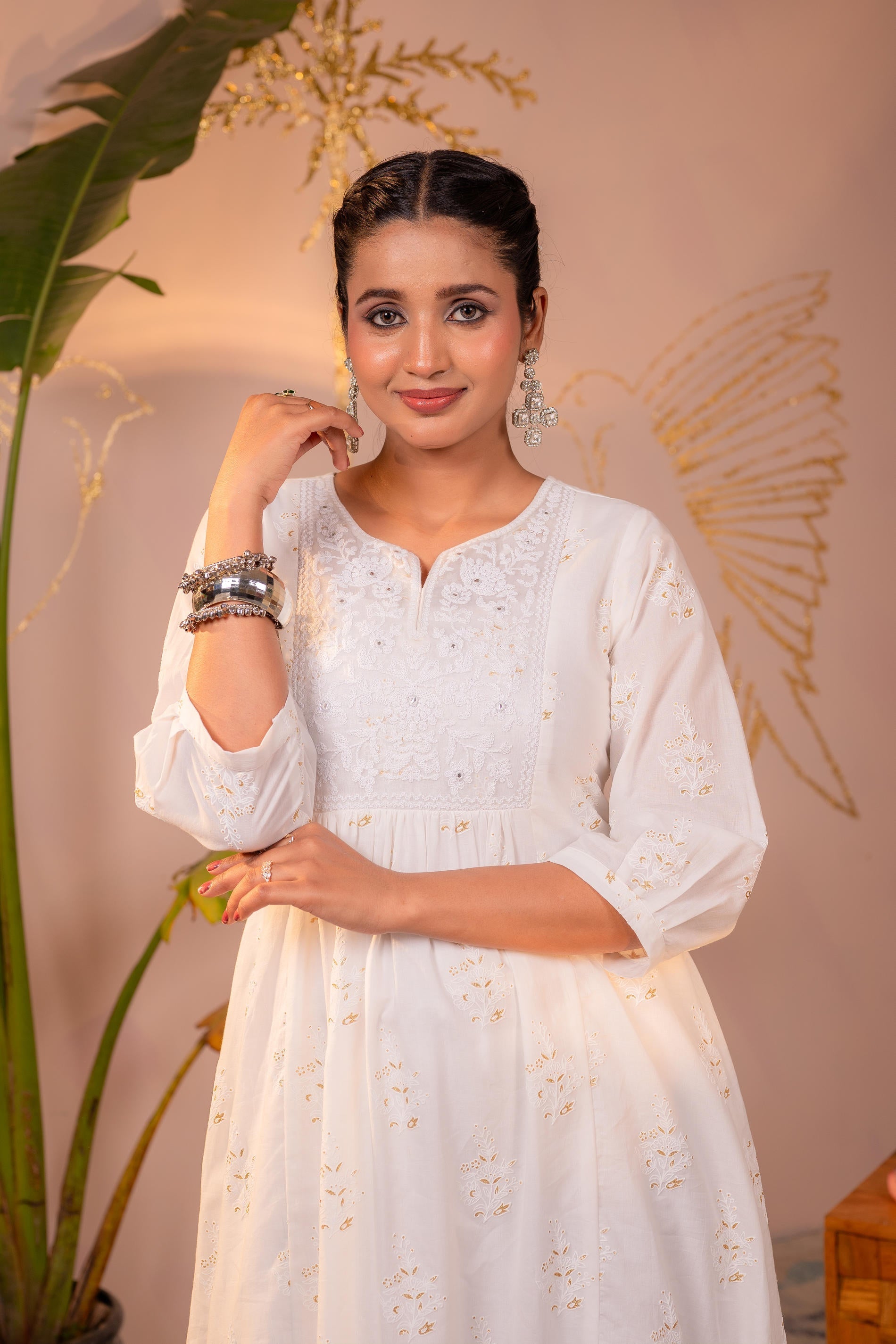 Juniper Cotton White Embroidered Kurta | Grocsy
