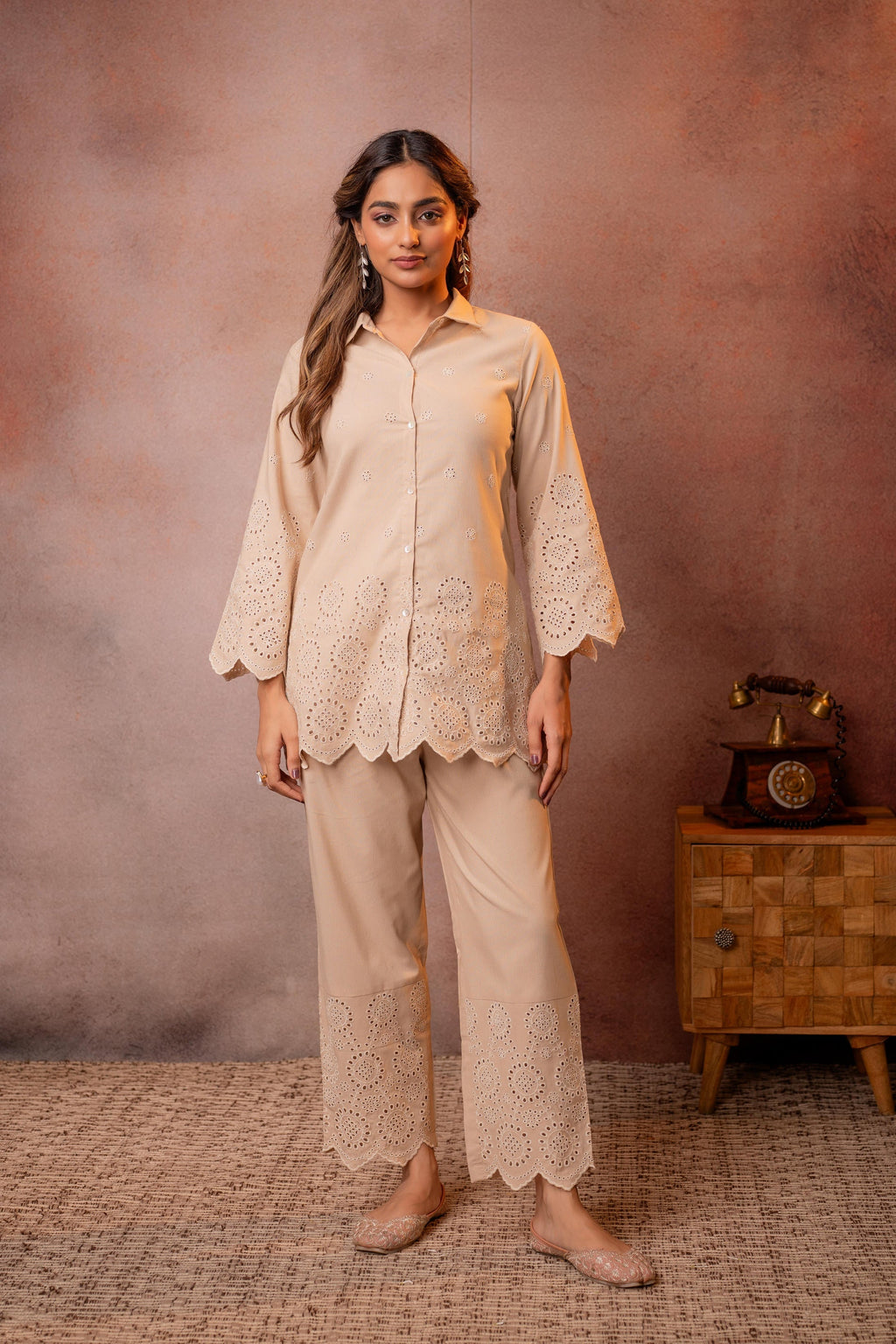 Juniper Sand Whisper Schiffli Co-Ord Set | Grocsy