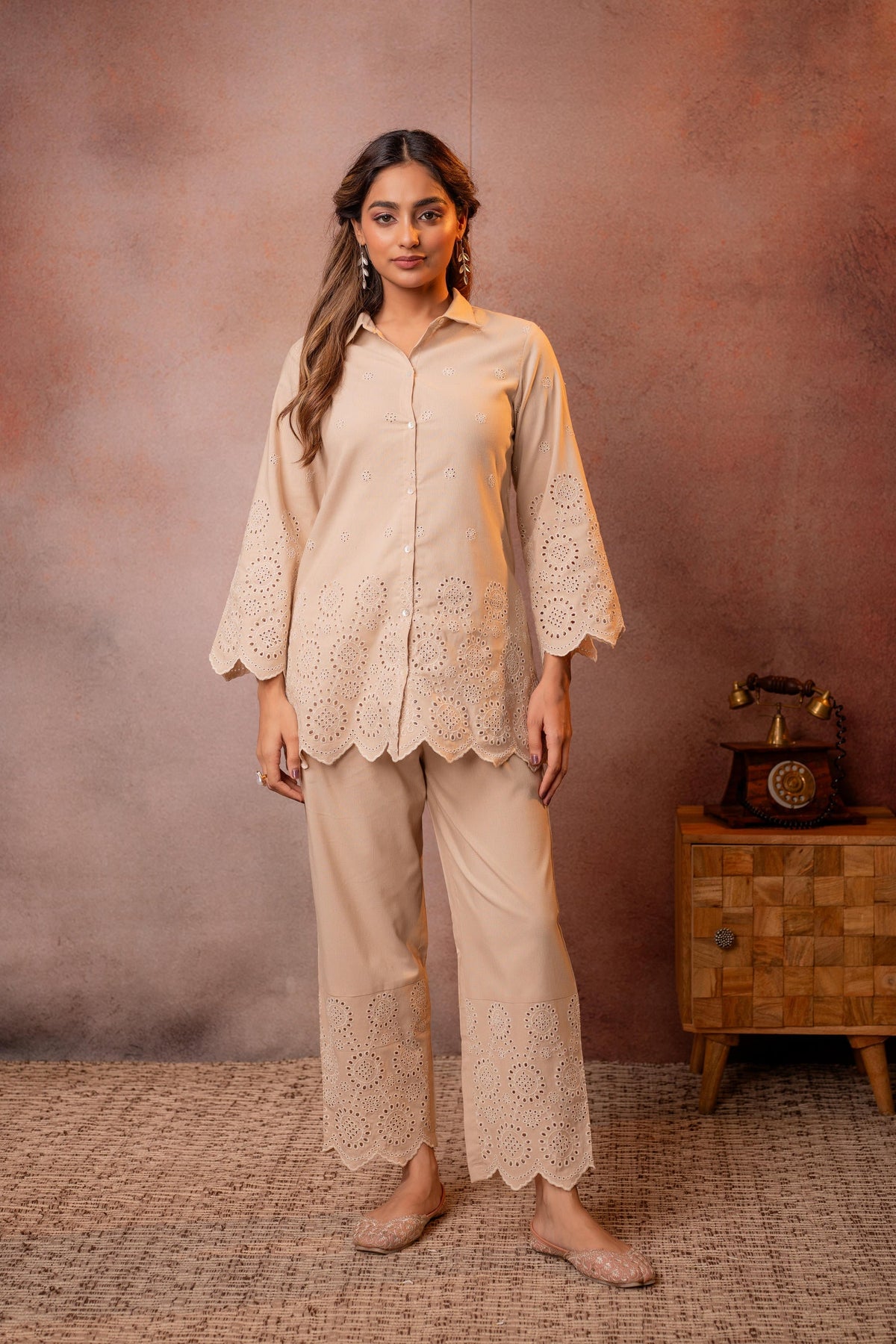 Juniper Sand Whisper Schiffli Co-Ord Set | Grocsy