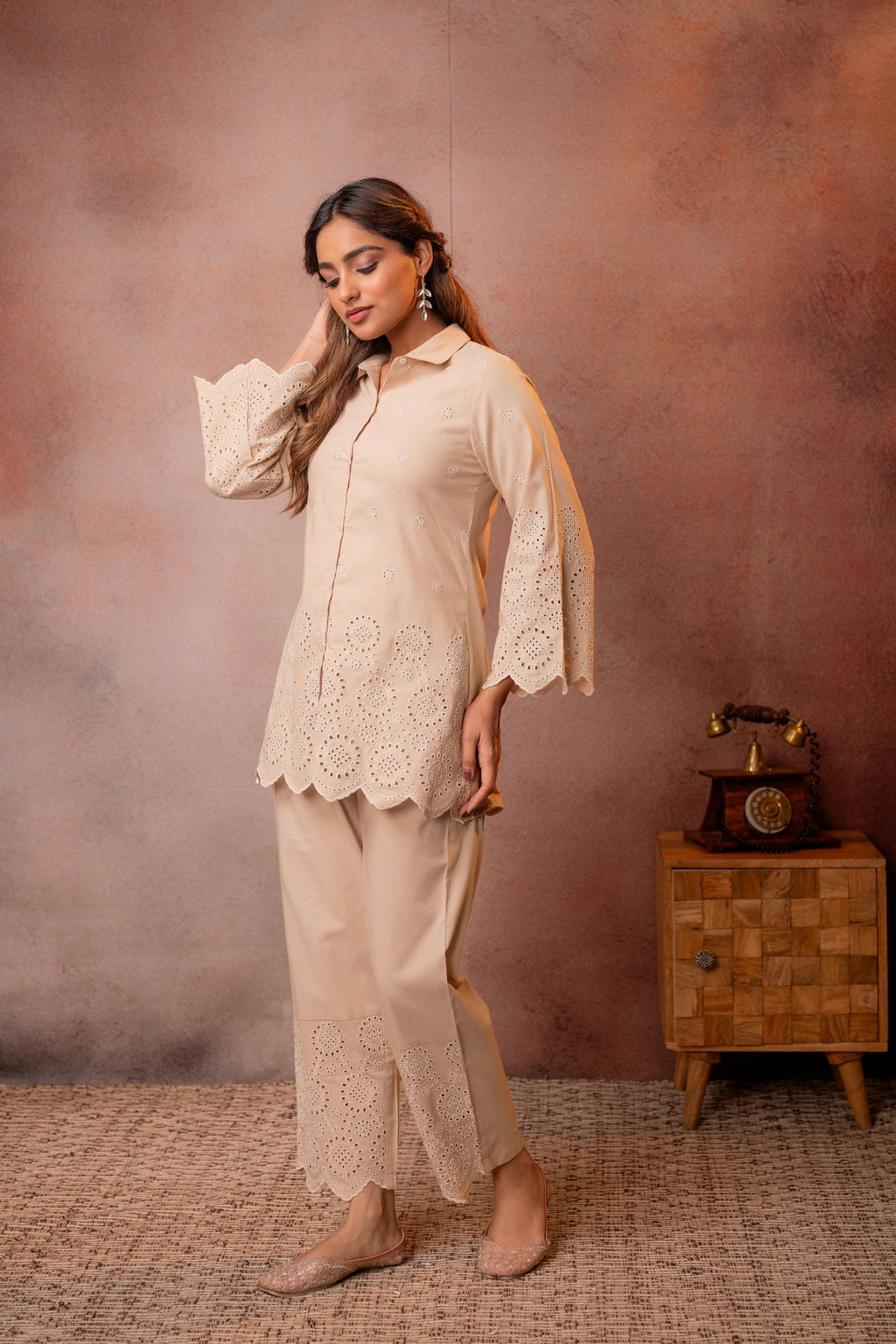 Juniper Sand Whisper Schiffli Co-Ord Set | Grocsy
