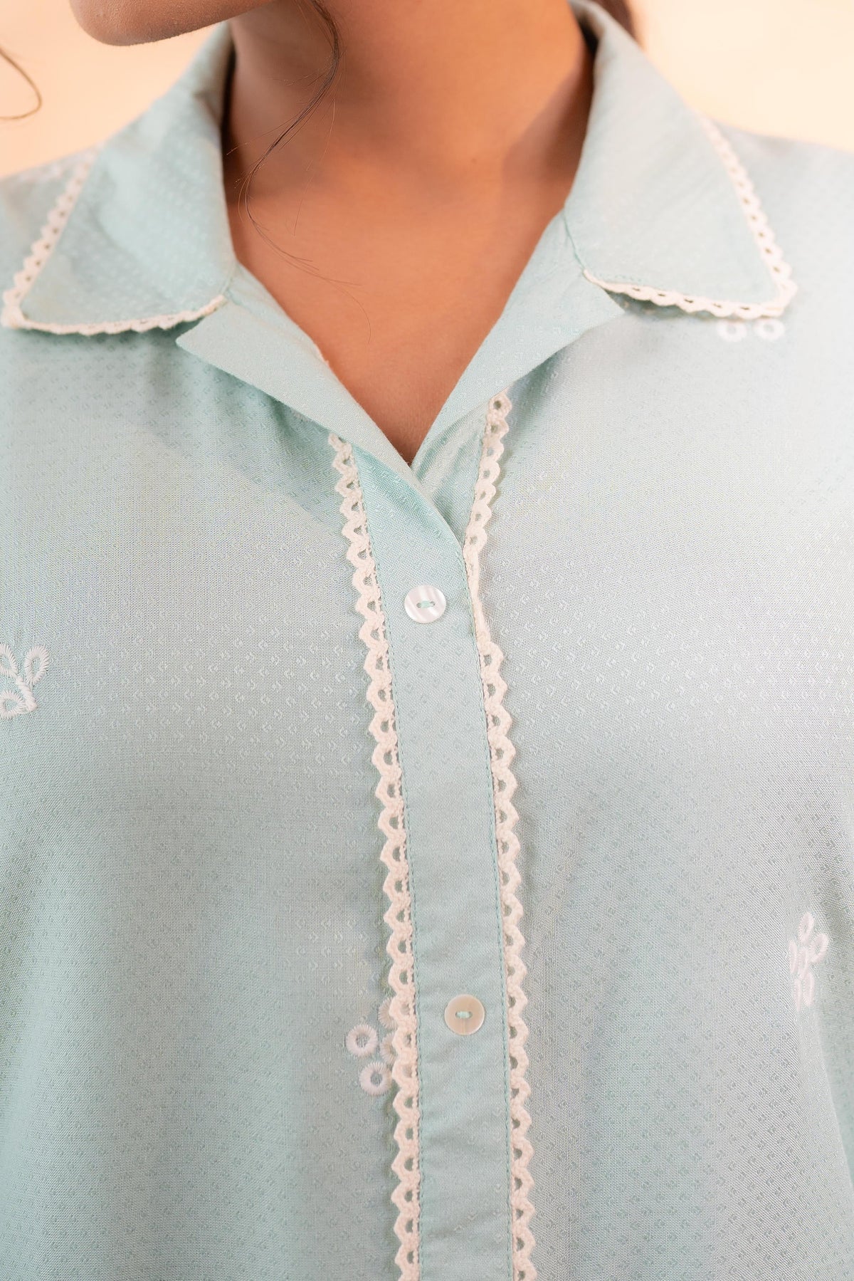 Juniper SageGreen Schiffli Lounge Co-Ord | Grocsy