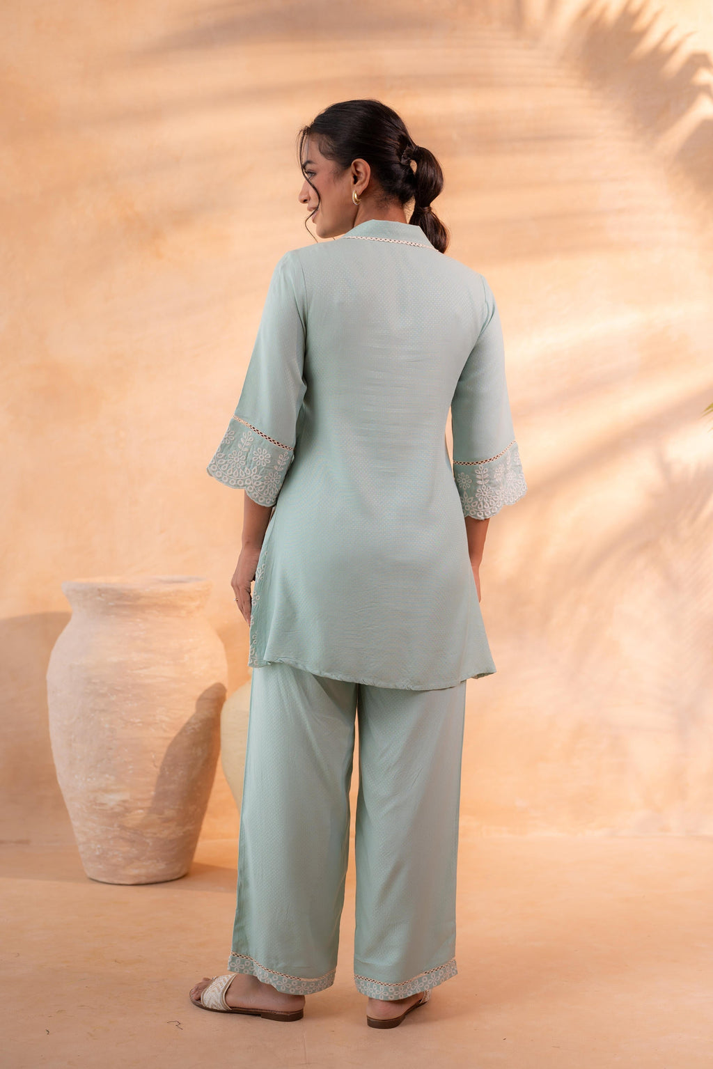 Juniper SageGreen Schiffli Lounge Co-Ord | Grocsy