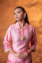 Juniper Peach Bloom Tassel Kurta Co-Ord | Grocsy