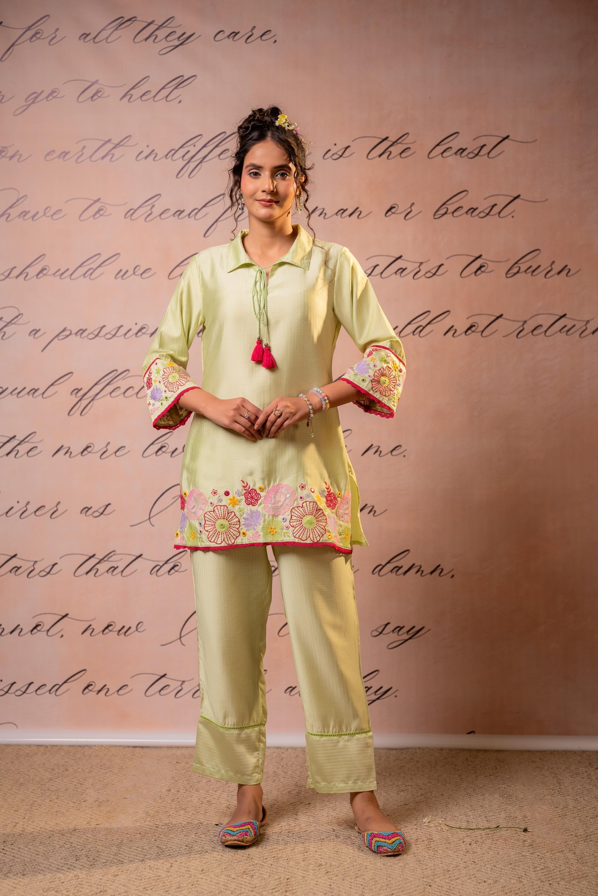 Juniper SageGreen Bloom Tassel Kurta Co-Ord | Grocsy