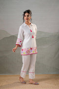 Juniper White Bloom Tassel Kurta Co-Ord | Grocsy