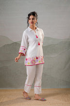 Juniper White Bloom Tassel Kurta Co-Ord | Grocsy