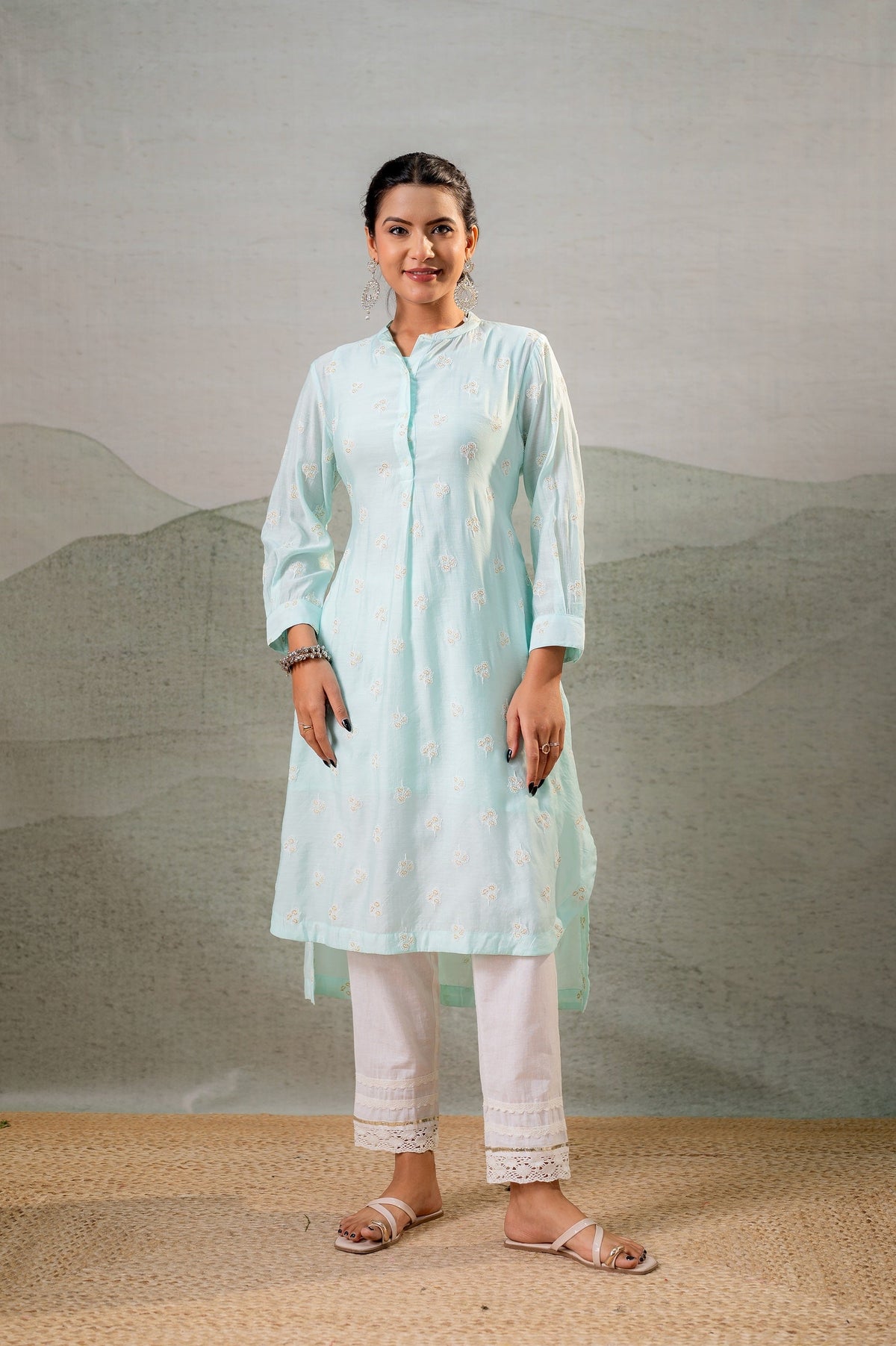 Juniper Aqua Embroidered Kurta | Grocsy