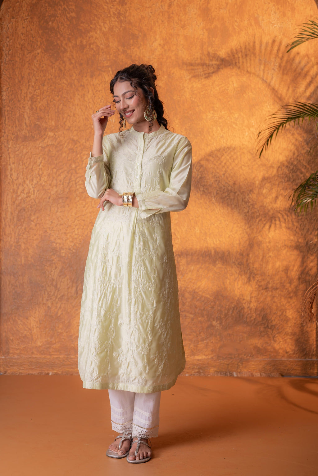 Juniper Pistachio SageGreen Foil Print Kurta | Grocsy