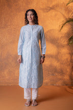 Juniper Neelara Powder Blue Foil Print Kurta | Grocsy
