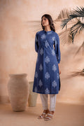 Juniper Indigo Stripe Motif Heritage Kurta | Grocsy