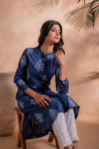 Juniper Indigo Stripe Motif Heritage Kurta | Grocsy