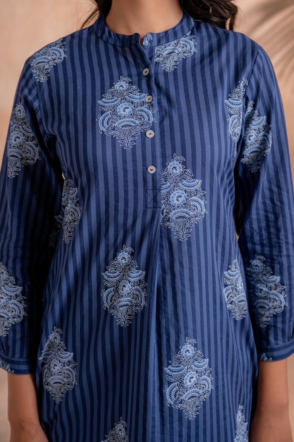 Juniper Indigo Stripe Motif Heritage Kurta | Grocsy
