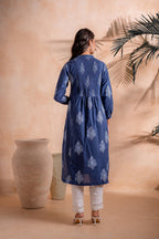 Juniper Indigo Stripe Motif Heritage Kurta | Grocsy