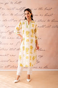 Juniper Off-White Palm Motif Kurta | Grocsy