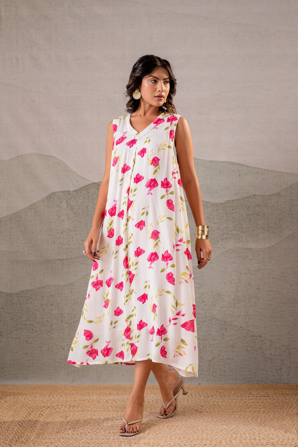 Juniper Gulbahar Off-White Floral Flared Kurta | Grocsy
