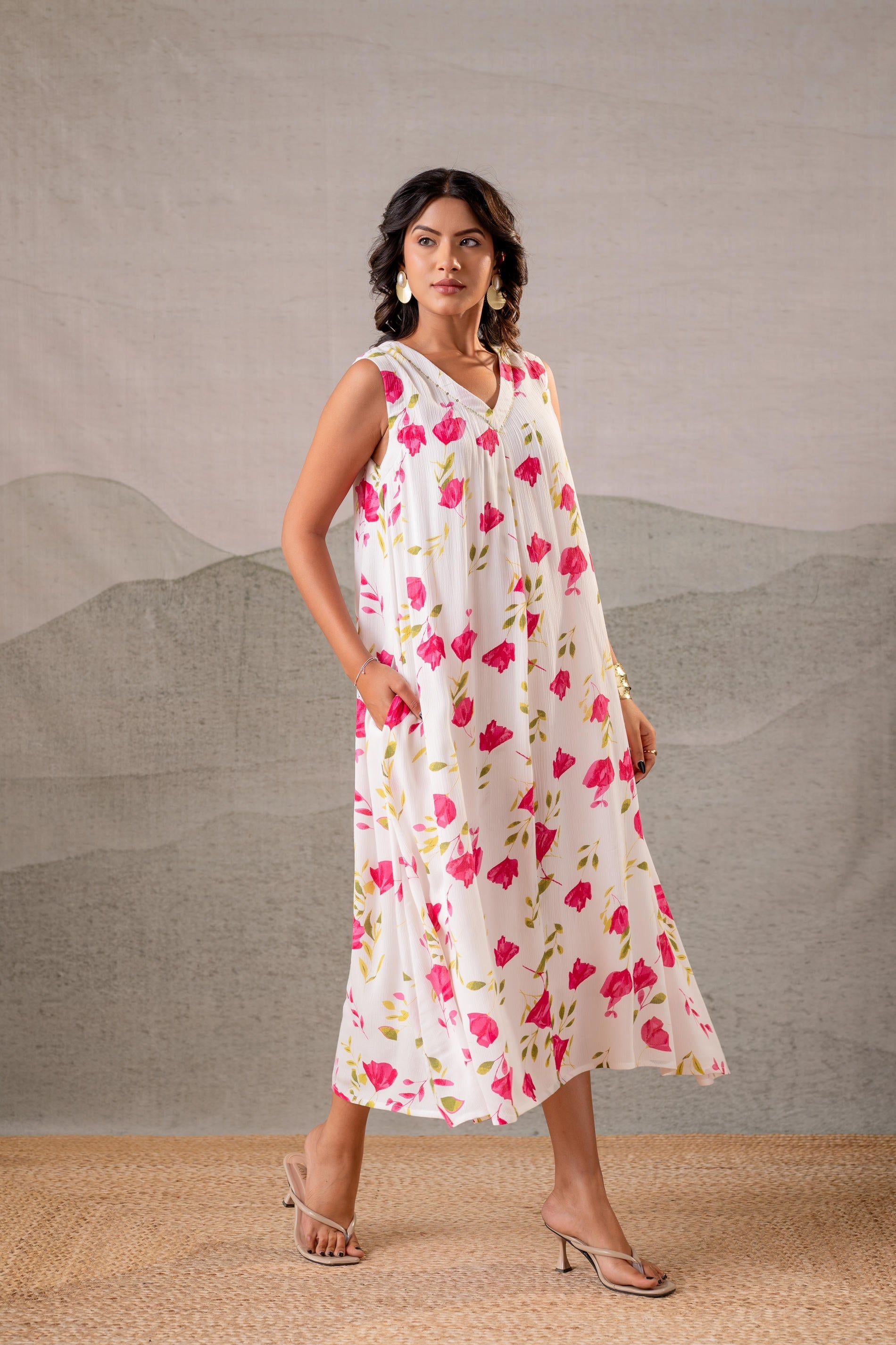 Juniper Gulbahar Off-White Floral Flared Kurta | Grocsy