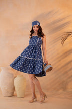 Juniper Neelika Indigo Tiered Mini Dress | Grocsy