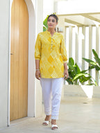 Juniper Mustard Ethnic Motif Printed Tunic With Button | Grocsy