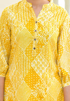 Juniper Mustard Ethnic Motif Printed Tunic With Button | Grocsy