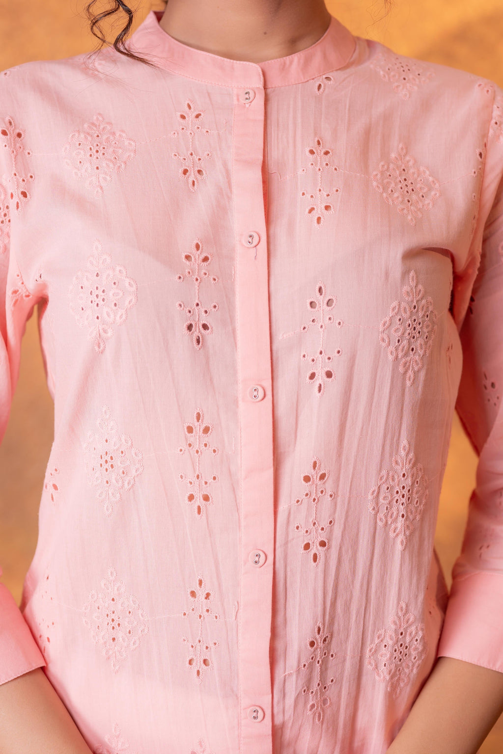Juniper Peach Chikankari Kurta | Grocsy