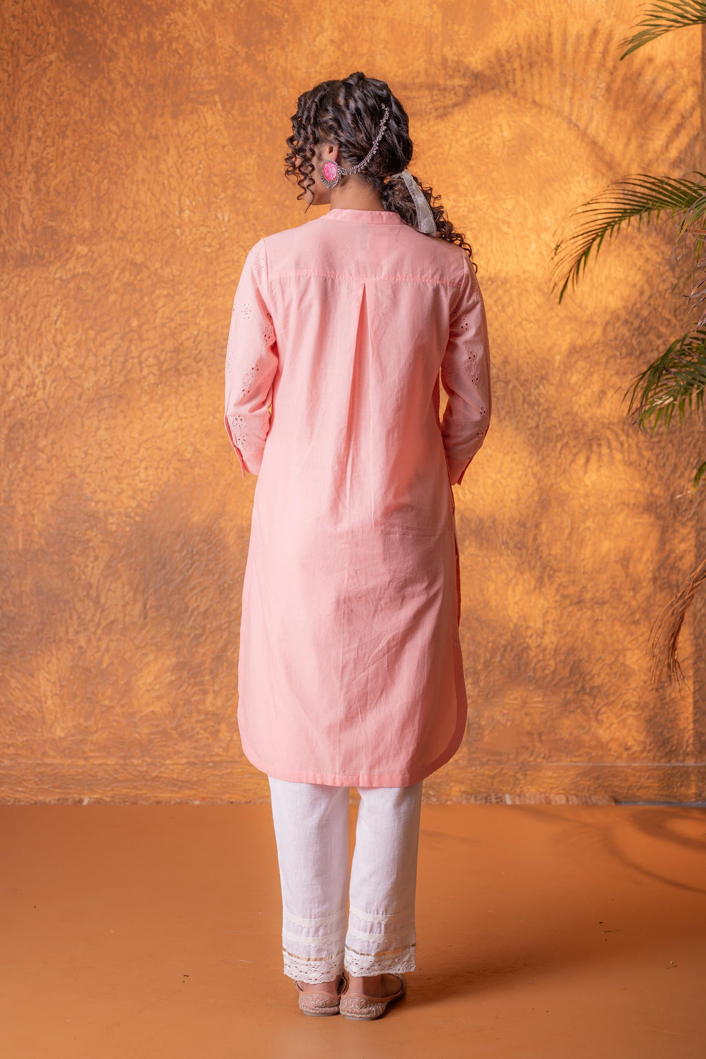 Juniper Peach Chikankari Kurta | Grocsy