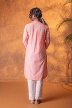 Juniper Peach Chikankari Kurta | Grocsy