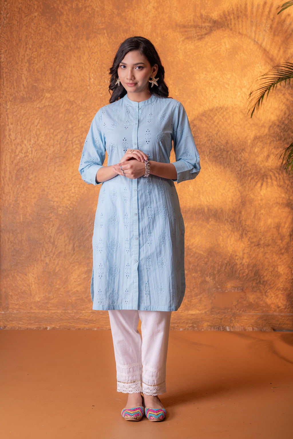 Juniper Sky blue Chikankari Kurta | Grocsy