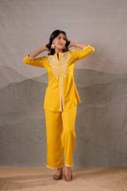 Juniper Sunlit Bloom Mustard Embroidered Co-Ord Set | Grocsy