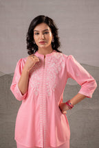 Juniper Peach Bloom Embroidered Co-Ord Set | Grocsy