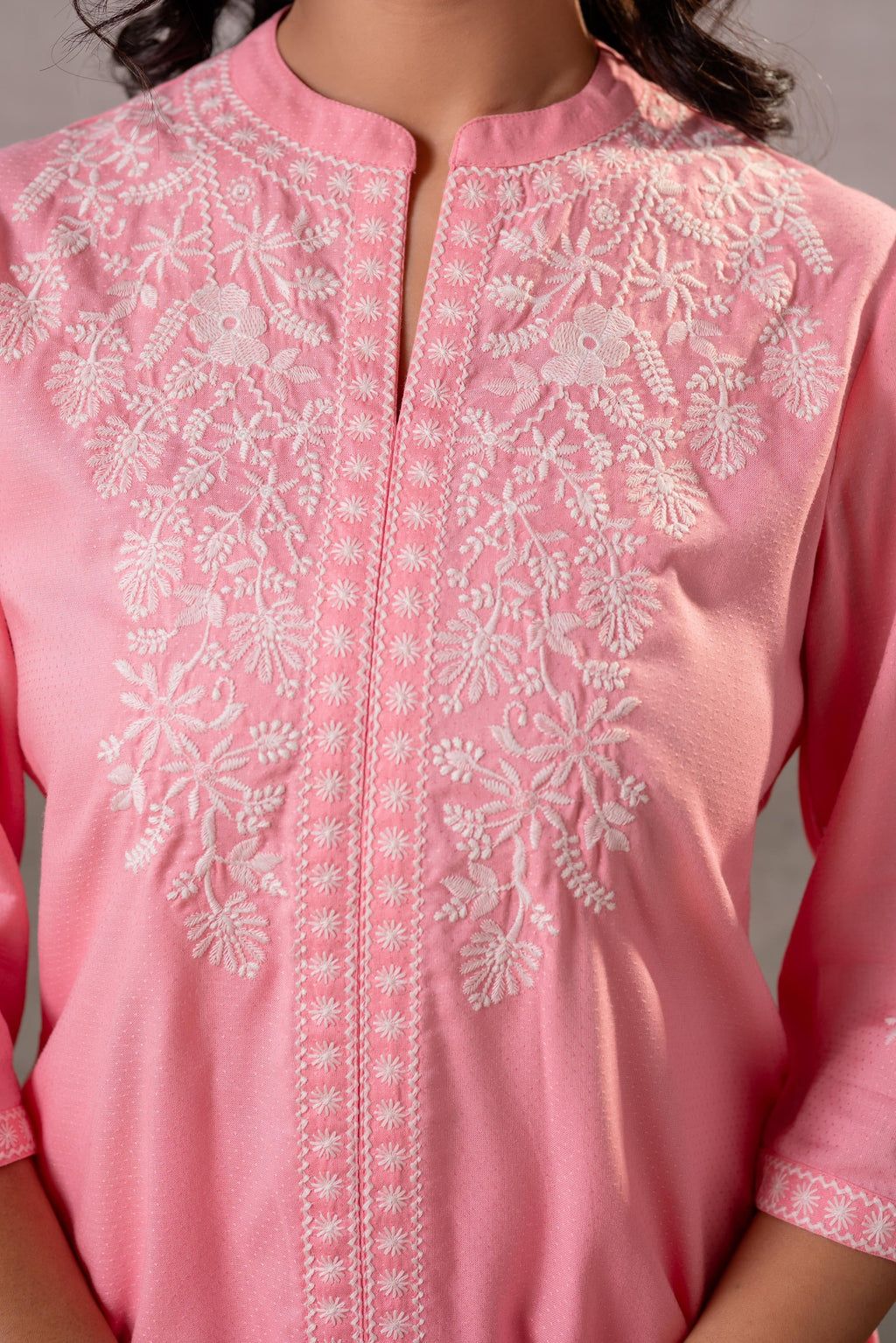 Juniper Peach Bloom Embroidered Co-Ord Set | Grocsy