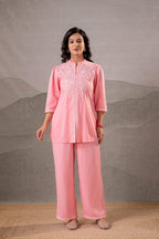 Juniper Peach Bloom Embroidered Co-Ord Set | Grocsy
