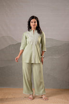 Juniper Pistachio Bloom SageGreen Embroidered Co-Ord Set | Grocsy