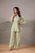 Juniper Pistachio Bloom SageGreen Embroidered Co-Ord Set | Grocsy