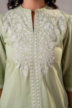 Juniper Pistachio Bloom SageGreen Embroidered Co-Ord Set | Grocsy