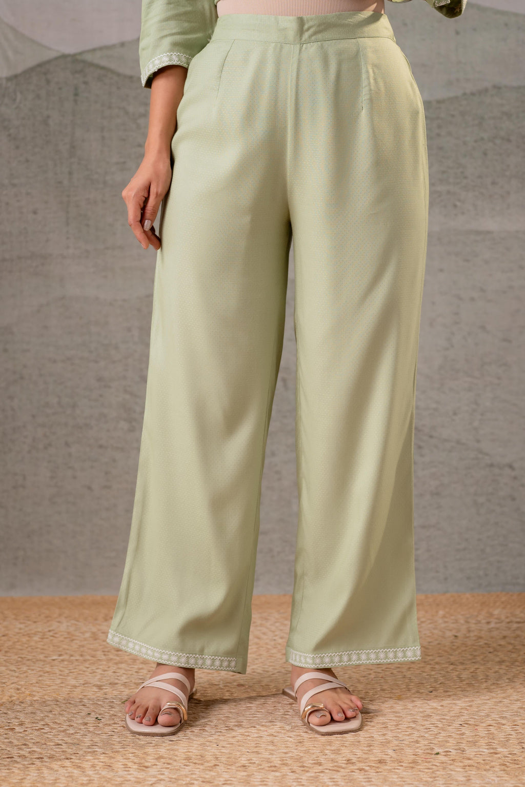 Juniper Pistachio Bloom SageGreen Embroidered Co-Ord Set | Grocsy