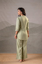 Juniper Pistachio Bloom SageGreen Embroidered Co-Ord Set | Grocsy