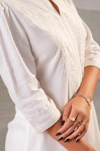 Juniper Cotton Bloom White Embroidered Co-Ord Set | Grocsy