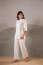 Juniper Cotton Bloom White Embroidered Co-Ord Set | Grocsy