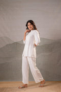 Juniper Cotton Bloom White Embroidered Co-Ord Set | Grocsy
