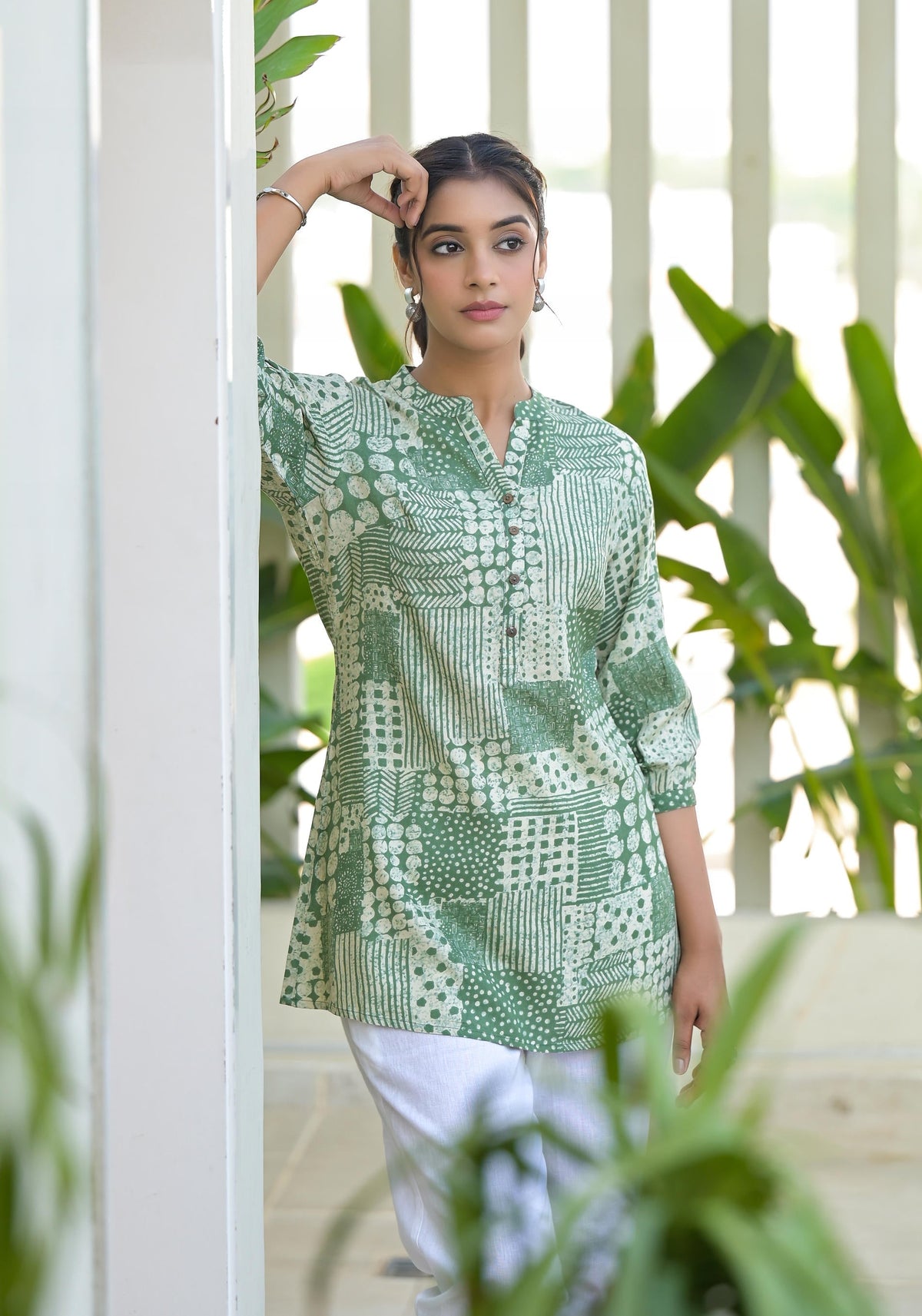 Juniper Mint Mosaic Printed Cotton Tunic | Grocsy
