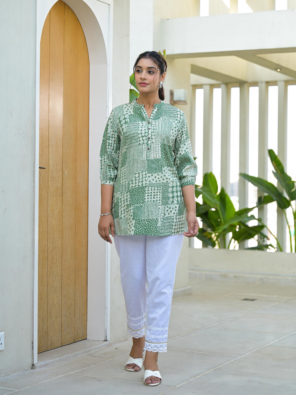 Juniper Mint Mosaic Printed Cotton Tunic | Grocsy