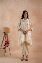 Juniper Off-White Garden Printed A-Line Tunic Kurta | Grocsy