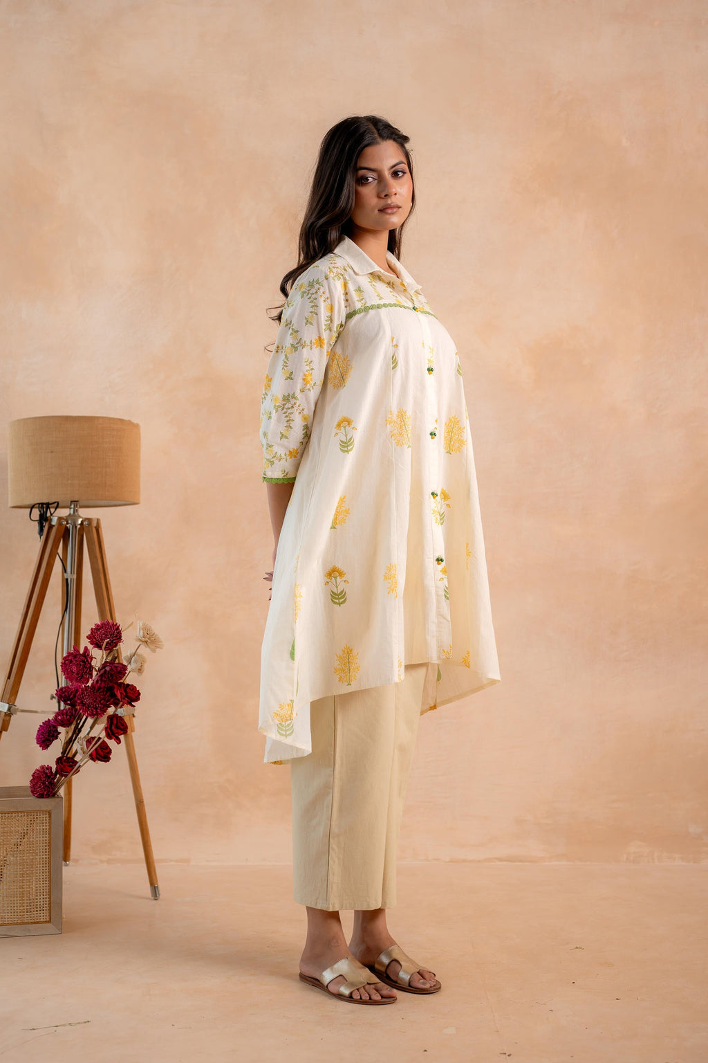 Juniper Off-White Garden Printed A-Line Tunic Kurta | Grocsy