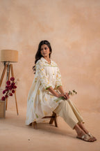 Juniper Off-White Garden Printed A-Line Tunic Kurta | Grocsy