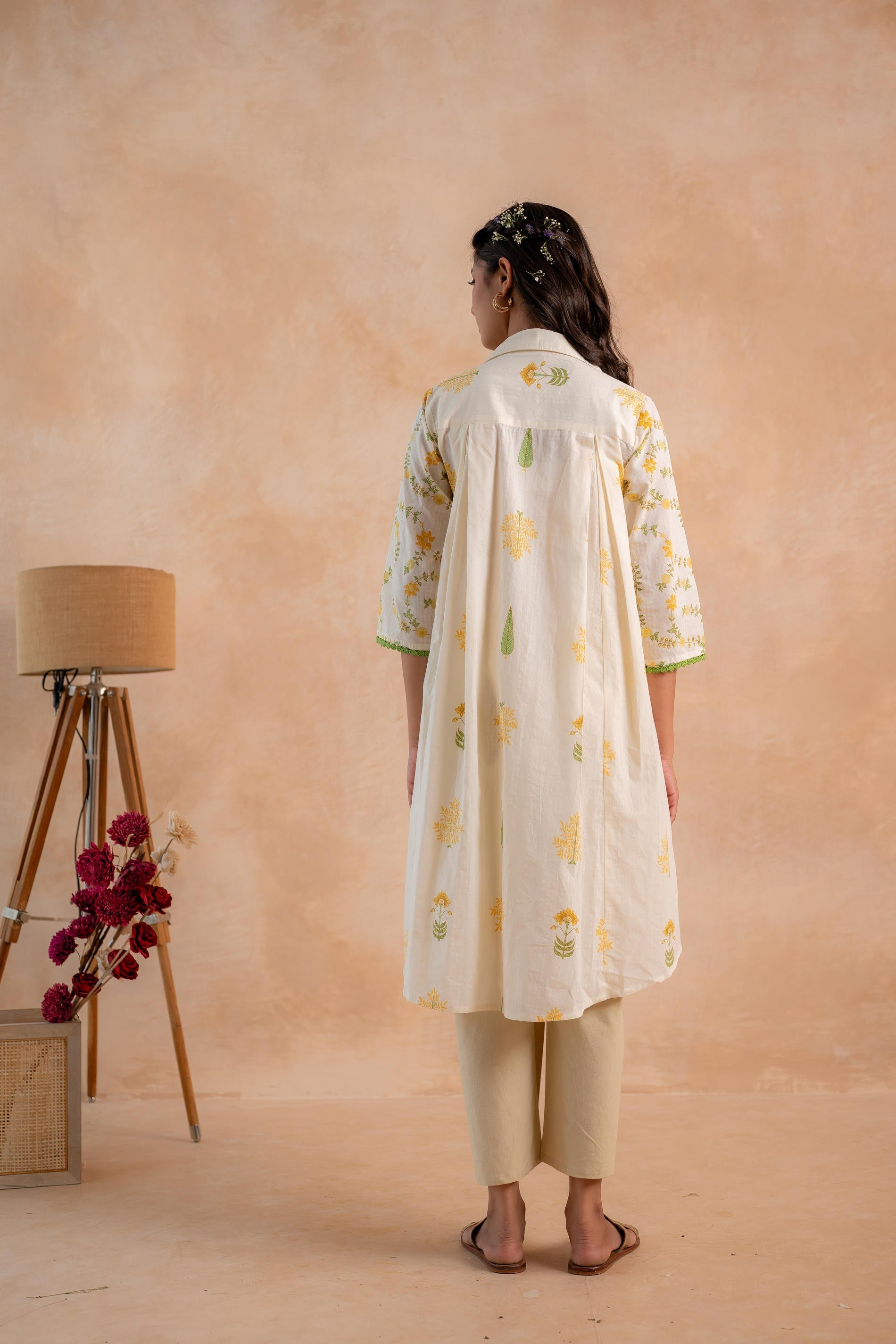 Juniper Off-White Garden Printed A-Line Tunic Kurta | Grocsy