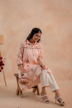 Juniper Blush Peach Garden Printed A-Line Tunic Kurta | Grocsy