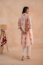 Juniper Blush Peach Garden Printed A-Line Tunic Kurta | Grocsy