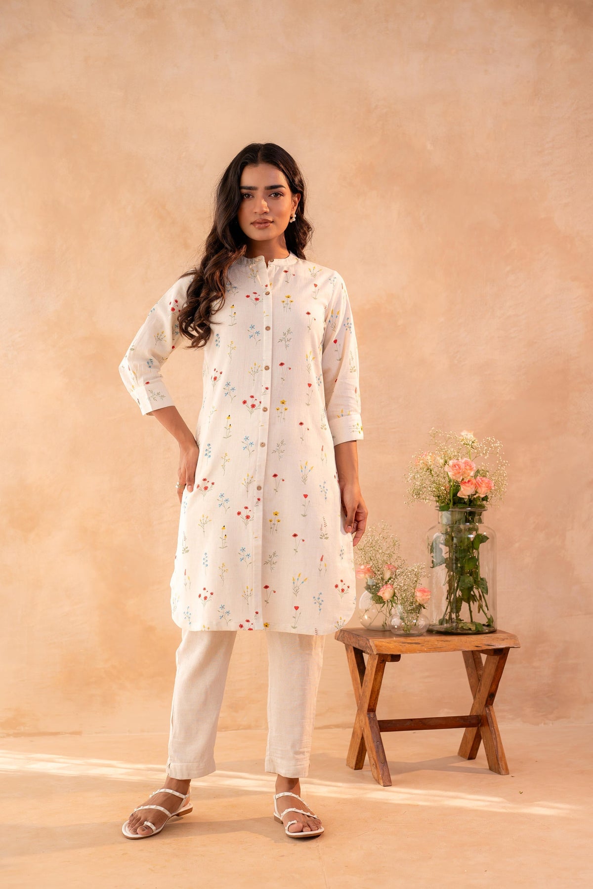 Juniper Ivory Meadow Bloom Printed Shirt Kurta | Grocsy
