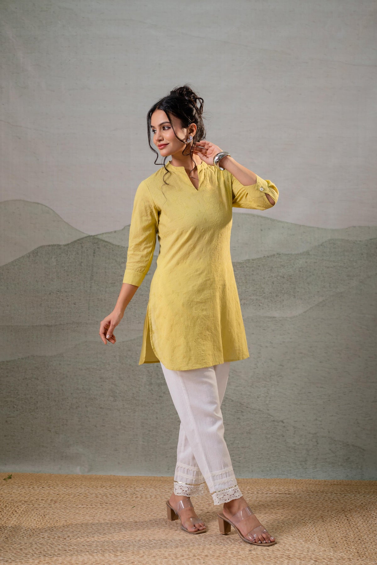 Juniper Lime Green Ease Minimal Cotton Tunic | Grocsy
