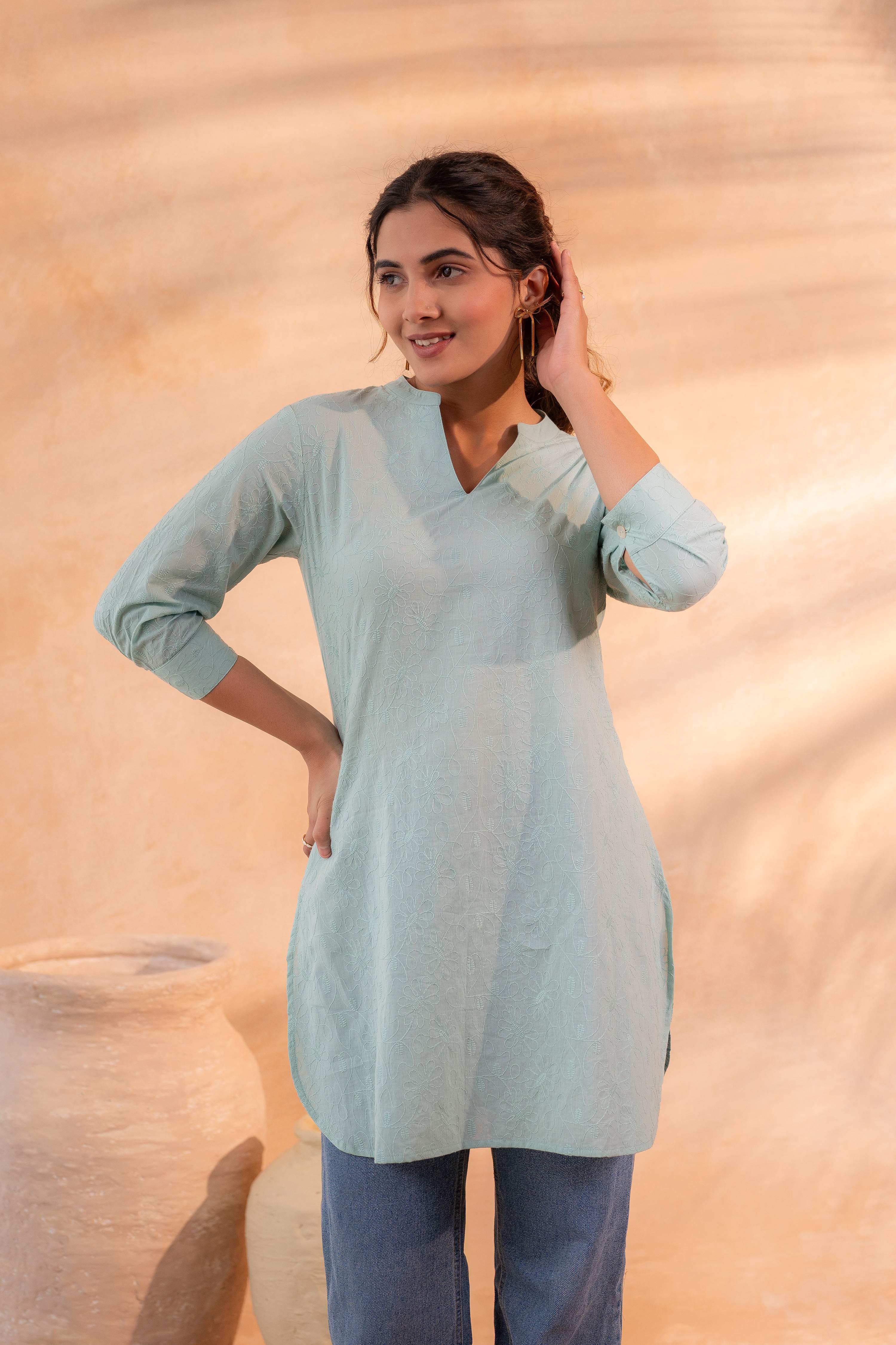 Juniper Mint Ease Minimal Cotton Tunic | Grocsy